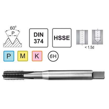 Машинный метчик M10X1,25 DIN 371 C TiN HSSE