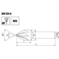 Pogłębiacz stożkowy 12,4/60 DIN 334 A HSS - Artykuły Techniczne - zdjęcie 1