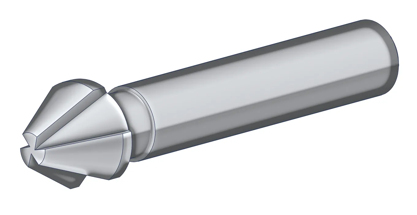Pogłębiacz stożkowy fi 12,4 mm 60 stopni DIN 334 – model 3D, trzy ostrza HSS