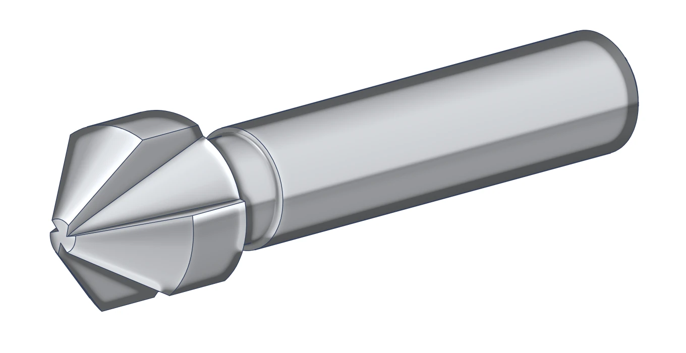 Pogłębiacz stożkowy fi 16,5 mm 90 stopni DIN 335 – model 3D, trzy ostrza HSS