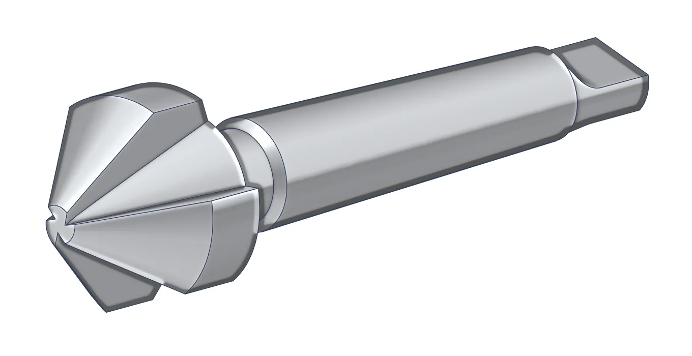 Pogłębiacz stożkowy fi 37 mm 90 stopni DIN 335 – model 3D, trzy ostrza HSS