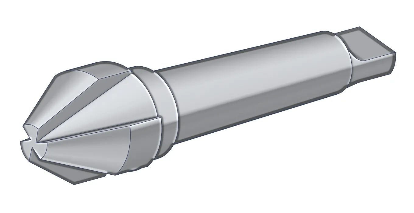 Pogłębiacz stożkowy fi 40 mm 60 stopni DIN 334 – model 3D, trzy ostrza HSS